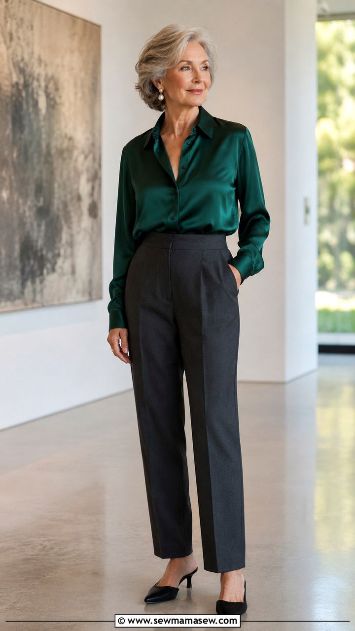 Tailored Trousers with Silk Blouse - 20 Iconic outfits for women over 60