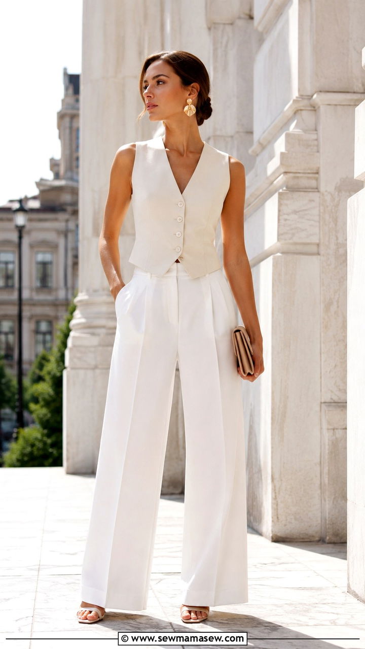 Tailored Vest With White Wide Leg Pants - 25 Mid May outfit ideas