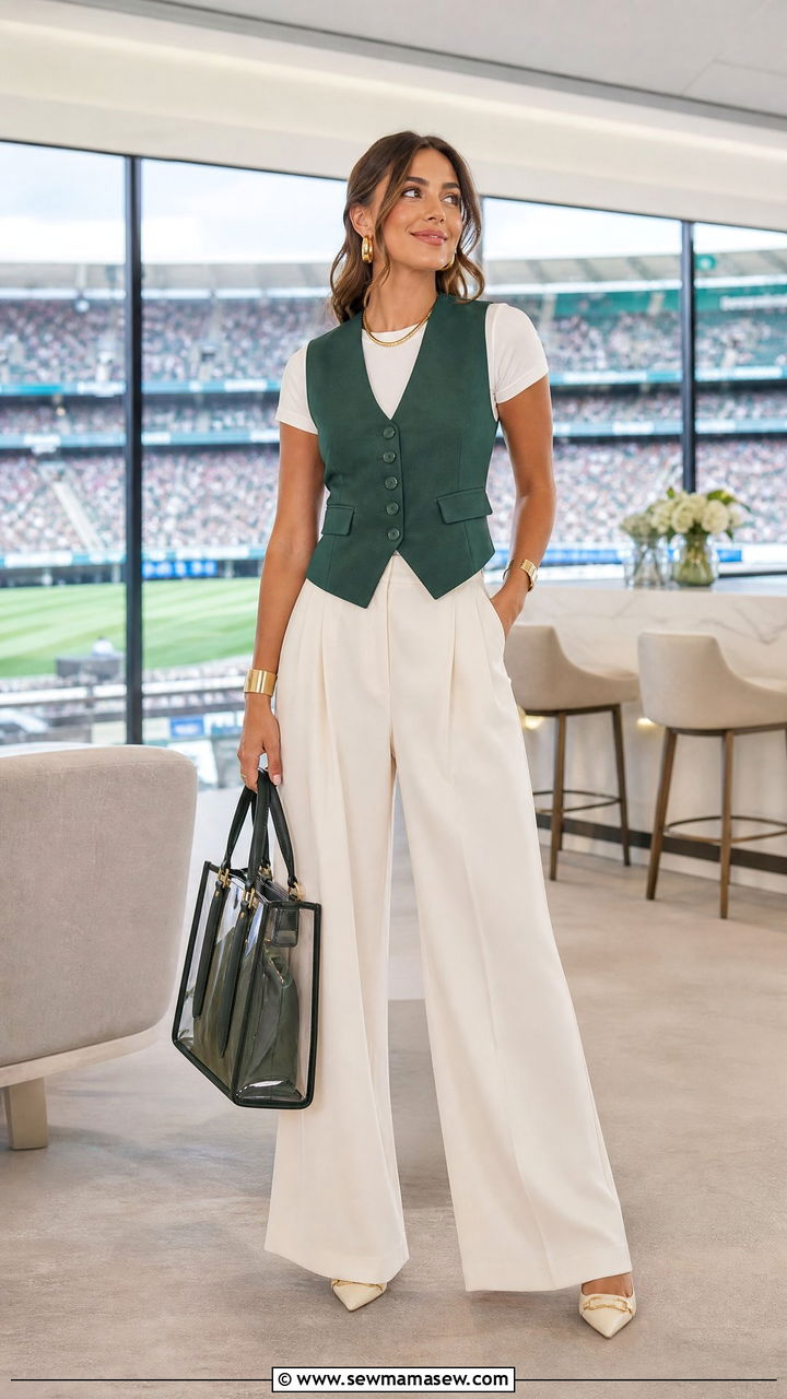 Tailored Vest With Wide Leg Trousers And Pointed Flats - 35 Gameday outfit ideas 2026