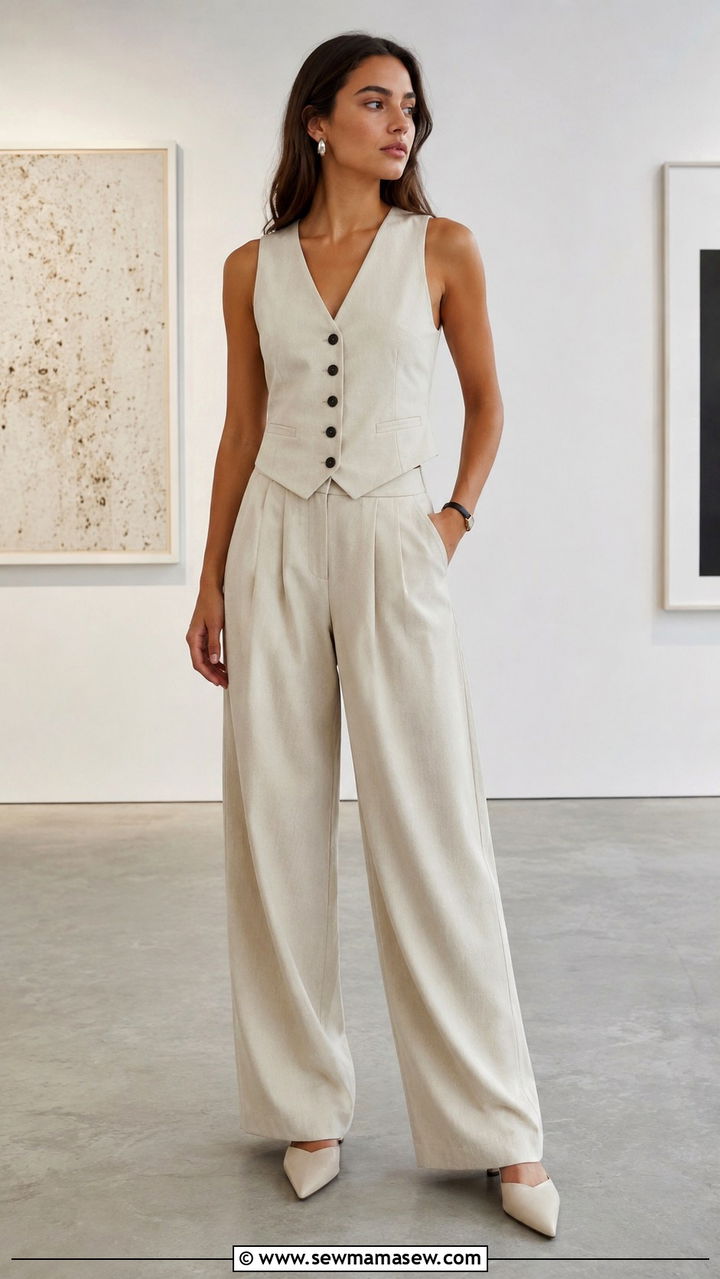 Tailored Vest With Wide Leg Trousers - 25 Outfit ideas for athletic body feminine