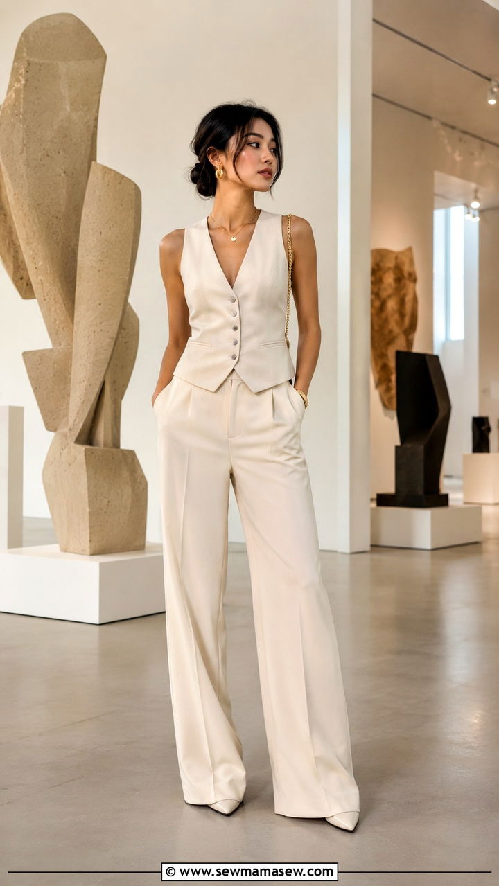 Tailored Vest and Matching Wide Leg Trousers - 30 Petite aesthetic outfit ideas