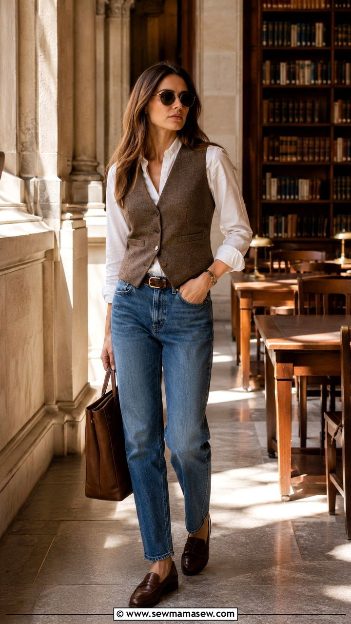 Tailored Vest and Relaxed Denim - 25 Old money outfit ideas with jeans