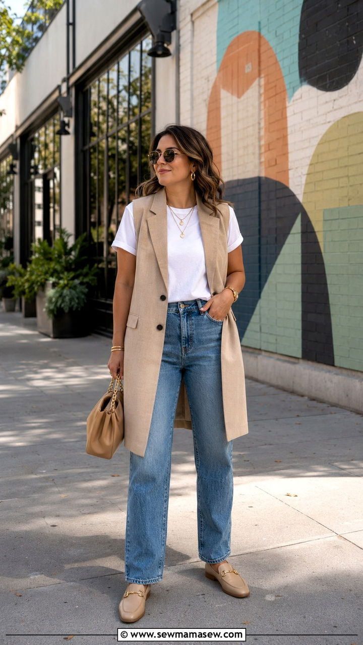 Tailored Vest and Relaxed Jeans Outfit - 30 midsize outfit ideas for women