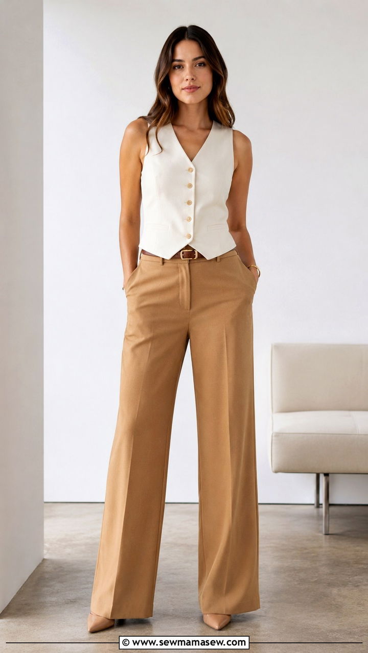 Tailored Vest with Wide Leg Trousers - 25 Outfit ideas for hourglass figure for work
