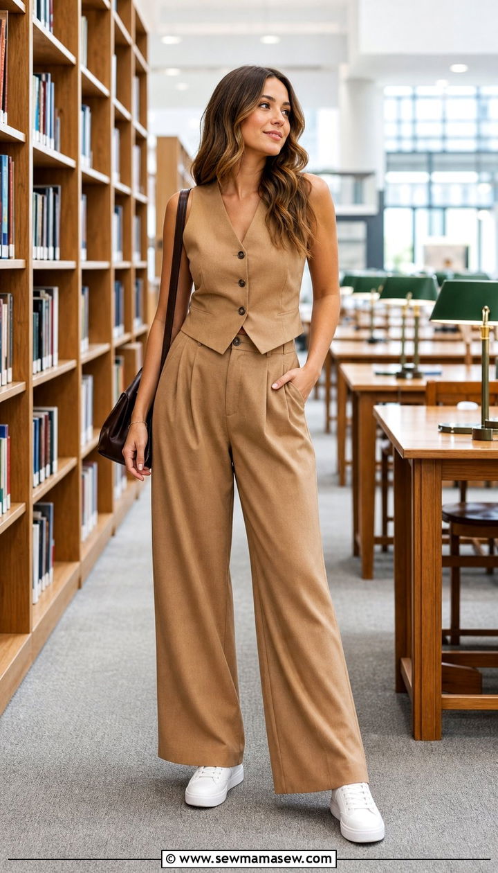 Tailored Vest with Wide Leg Trousers and Sneakers - 35 Back to school outfit ideas 2026