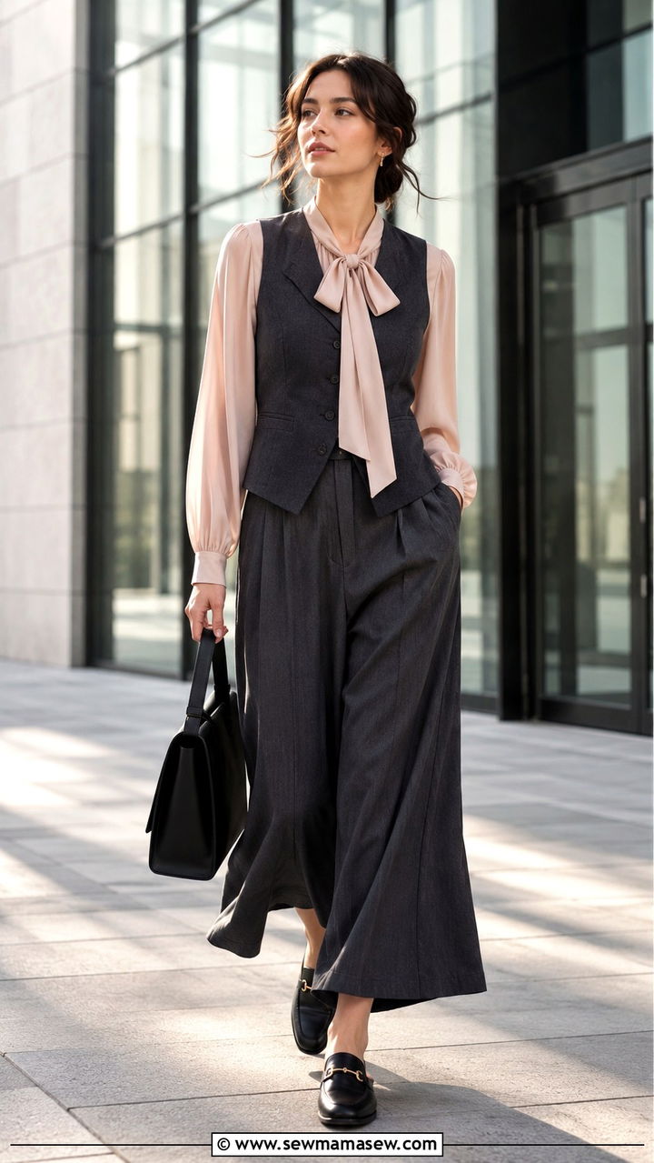 Tailored Waistcoat Over A Tie Neck Blouse - 25 poetcore outfits to copy