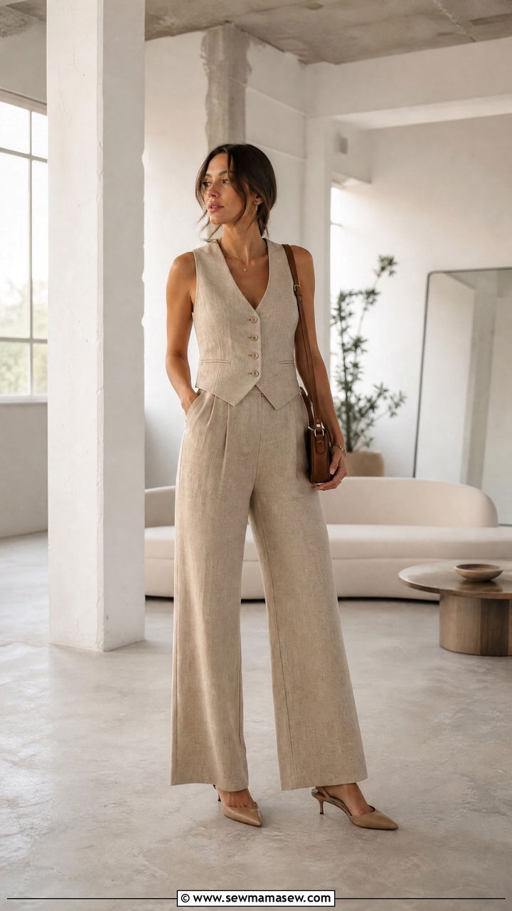 Tailored Waistcoat With Matching Trousers And Pointed Slingbacks - 25 French girl outfit ideas 2026