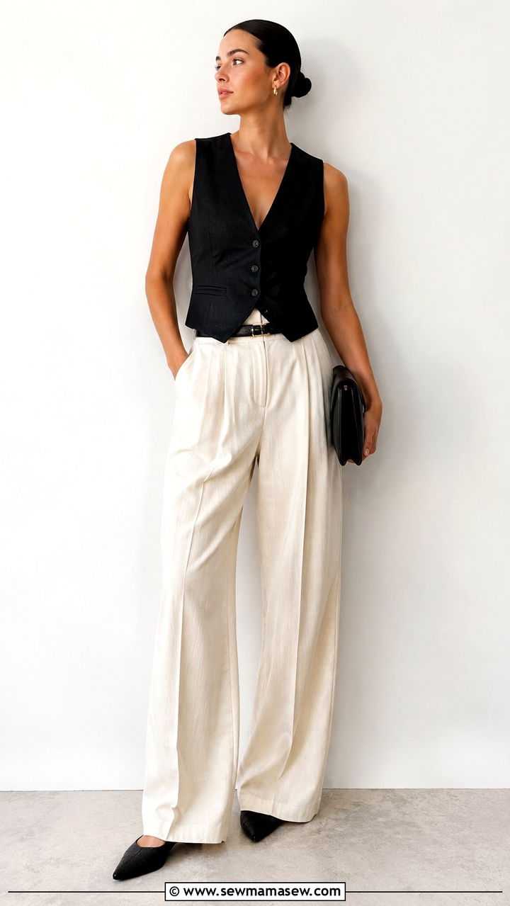 Tailored Waistcoat with Wide Leg Trousers - 20 Old money outfit ideas Gwyneth Paltrow