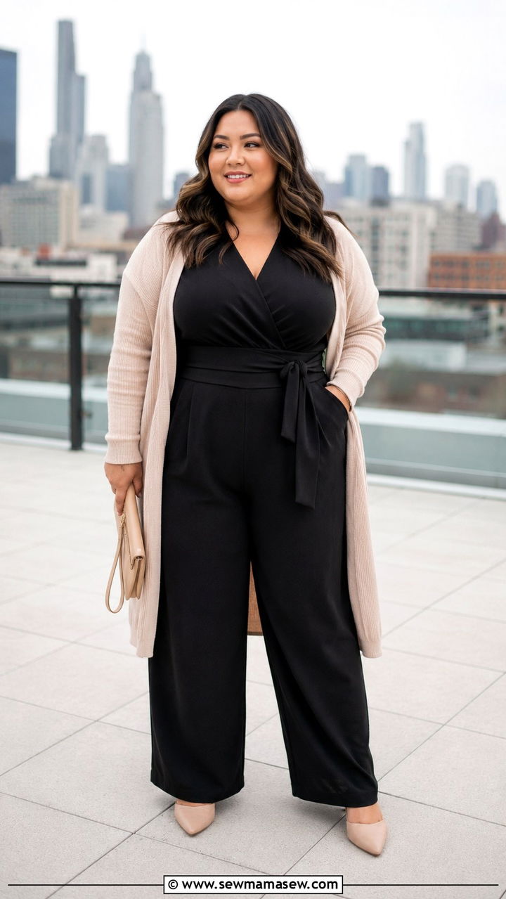 Tailored Wide Leg Jumpsuit With Pointed Toe Flats Petite Plus Size - 20 Petite plus size outfit ideas 18