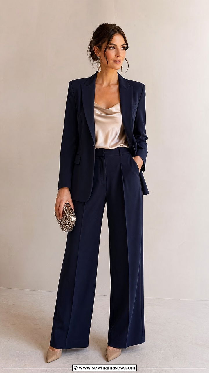 Tailored Wide Leg Pantsuit with Silk Camisole - 35 Evening wedding guest outfits