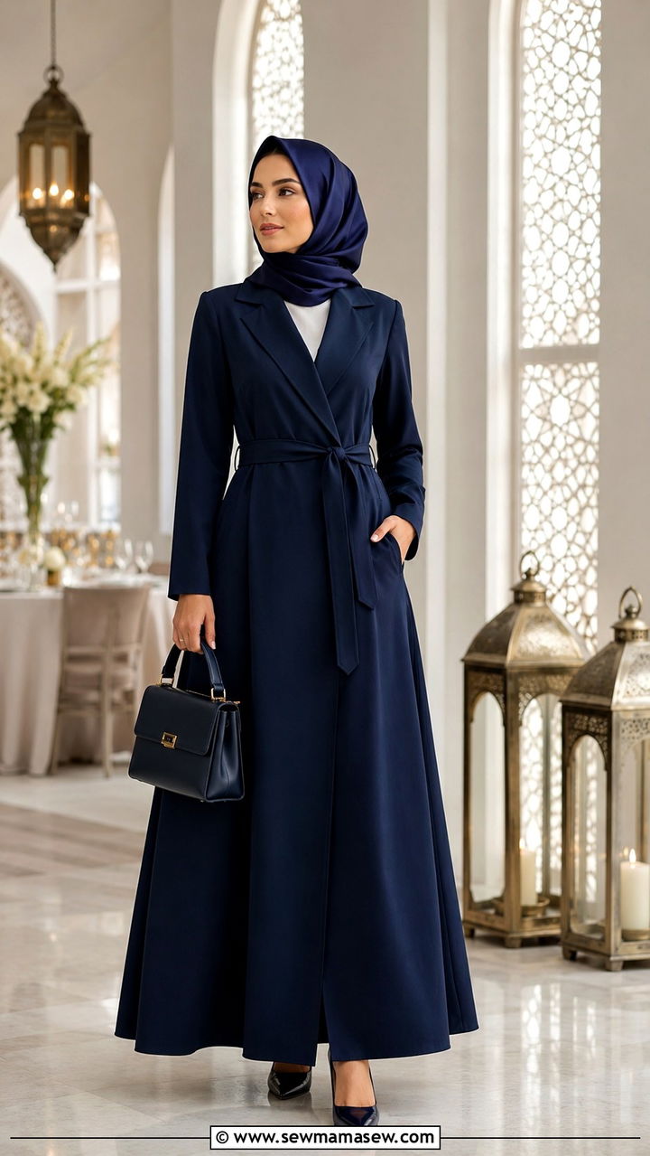 Tailored abaya with belt outfit - 30 Modest outfit ideas for Ramadan