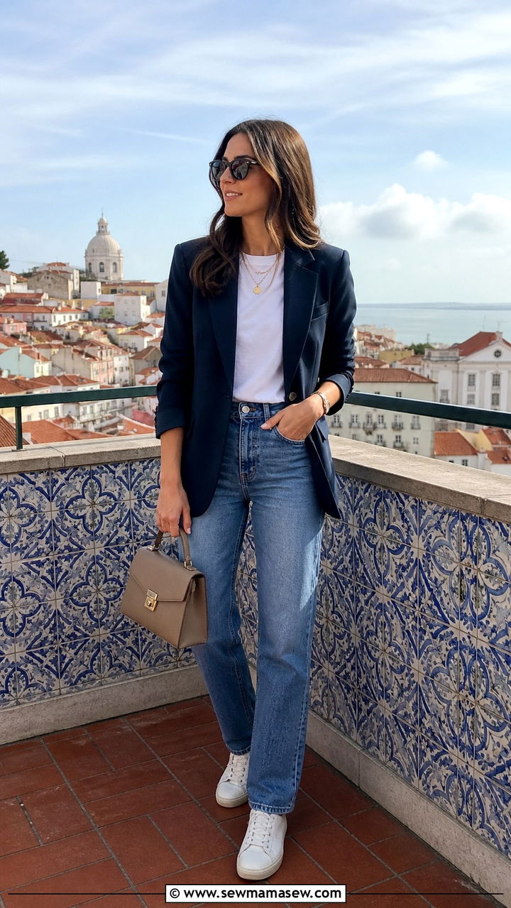 Tailored blazer and straight leg jeans Lisbon smart casual outfit - 40 Lisbon outfit ideas