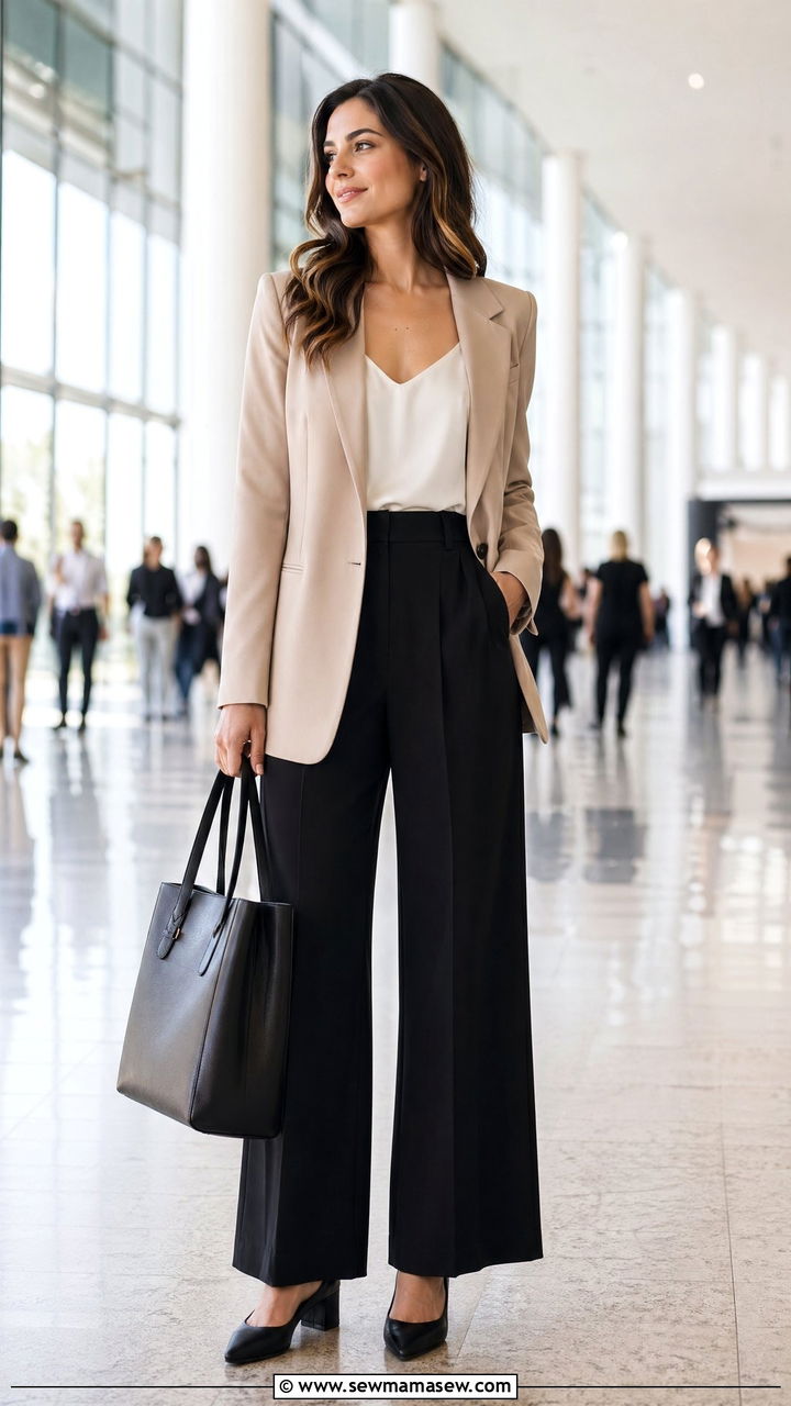 Tailored blazer and wide leg trousers outfit - 35 Conference outfit ideas for women