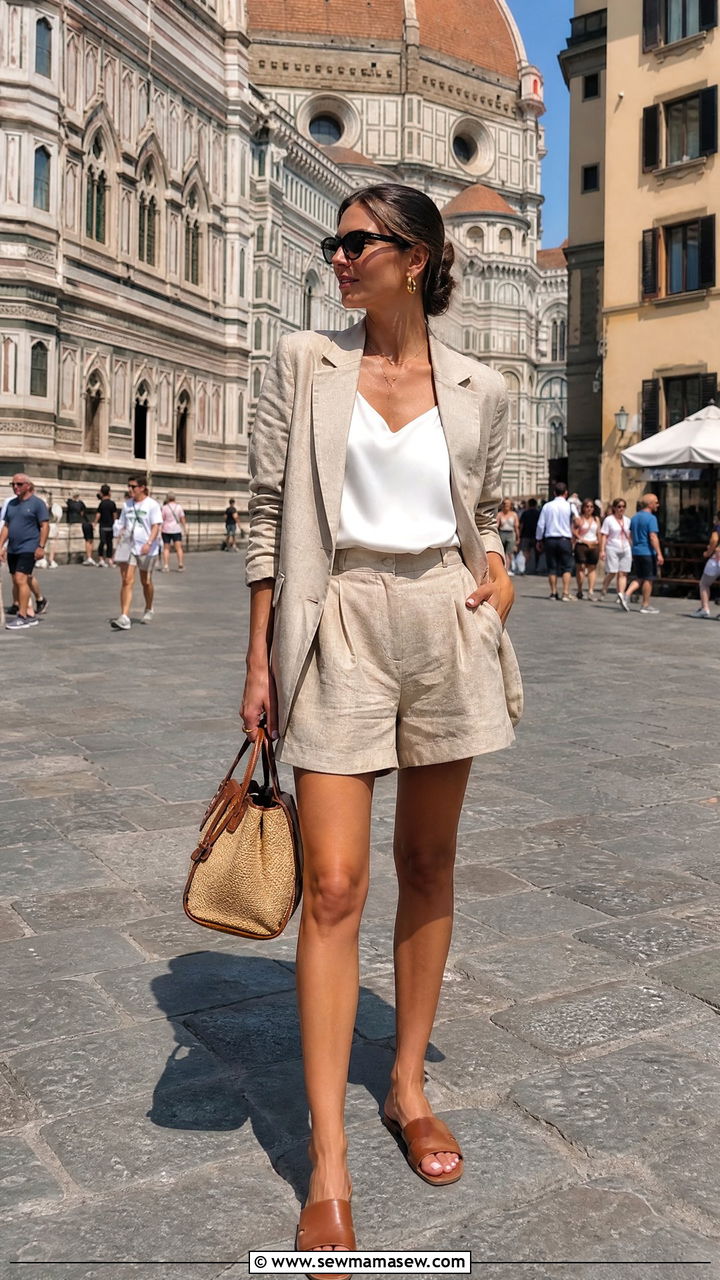 Tailored blazer with linen shorts Florence summer - 25 Florence outfit ideas