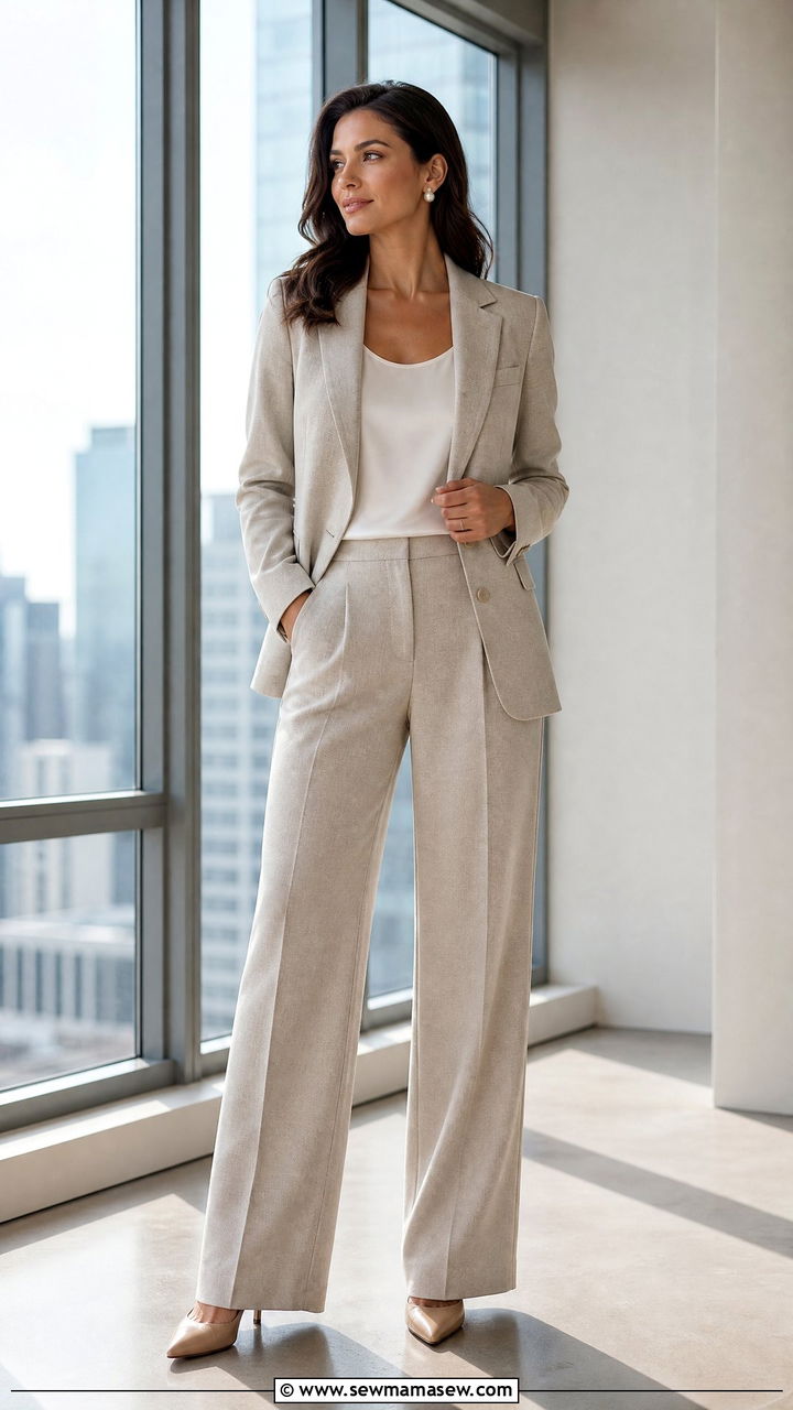 Tailored blazer with matching wide leg trousers suit - 30 Modest capsule wardrobe 2026