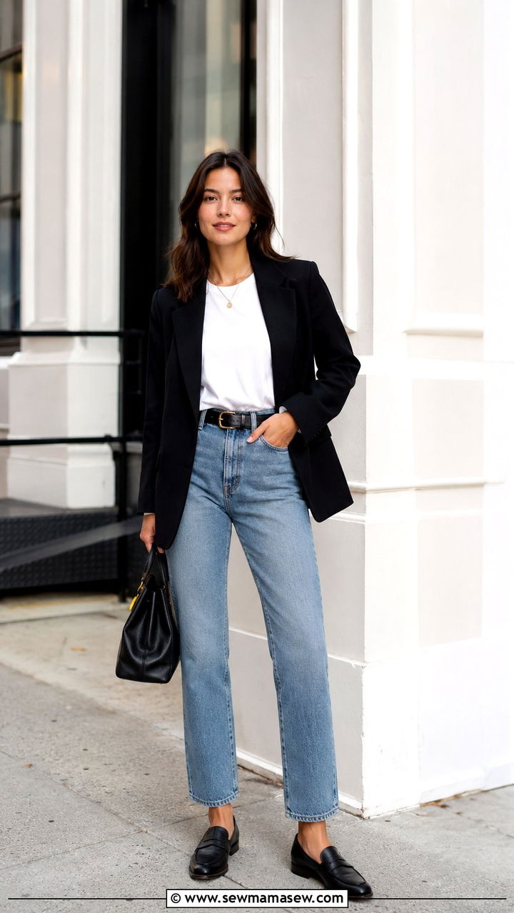 Tailored blazer with straight jeans and loafers - 25 Petite French girl outfit ideas