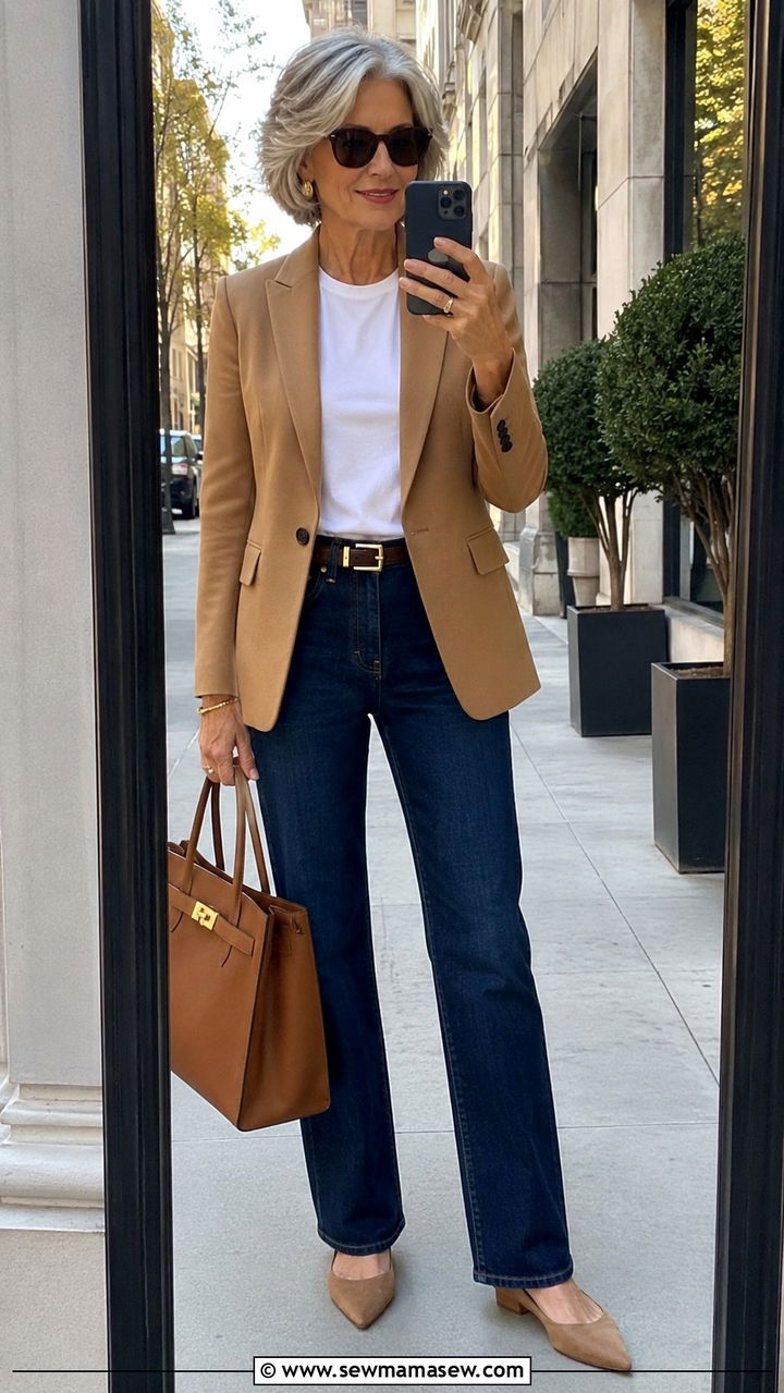 Tailored blazer with straight leg jeans - 30 Outfit ideas for women over 55