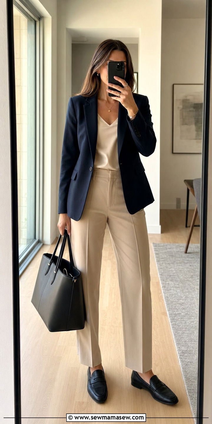 Tailored blazer with trousers and loafers outfit - 35 Ageless outfit ideas