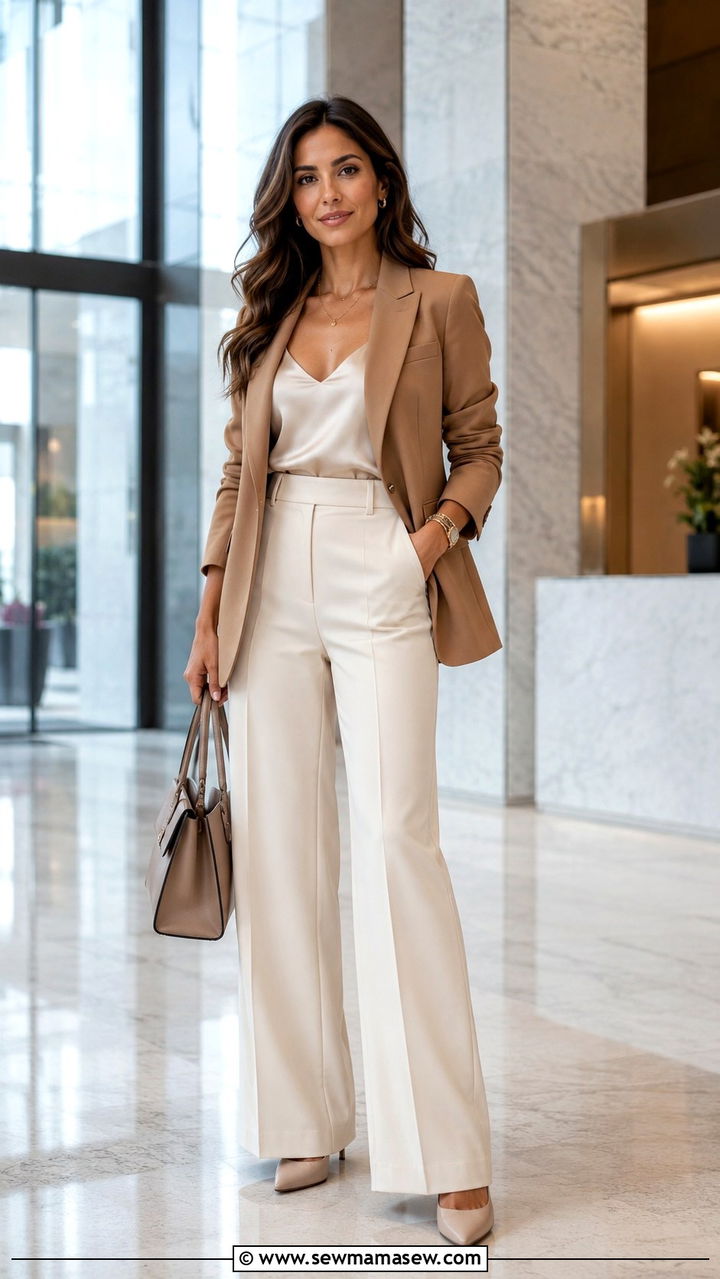 Tailored blazer with wide leg trousers - 30 Grown woman outfit ideas