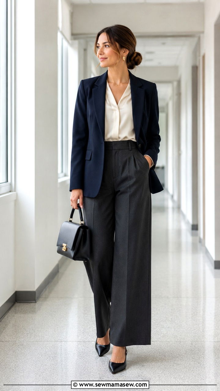 Tailored blazer with wide leg trousers - 30 Interview outfit ideas for nurses