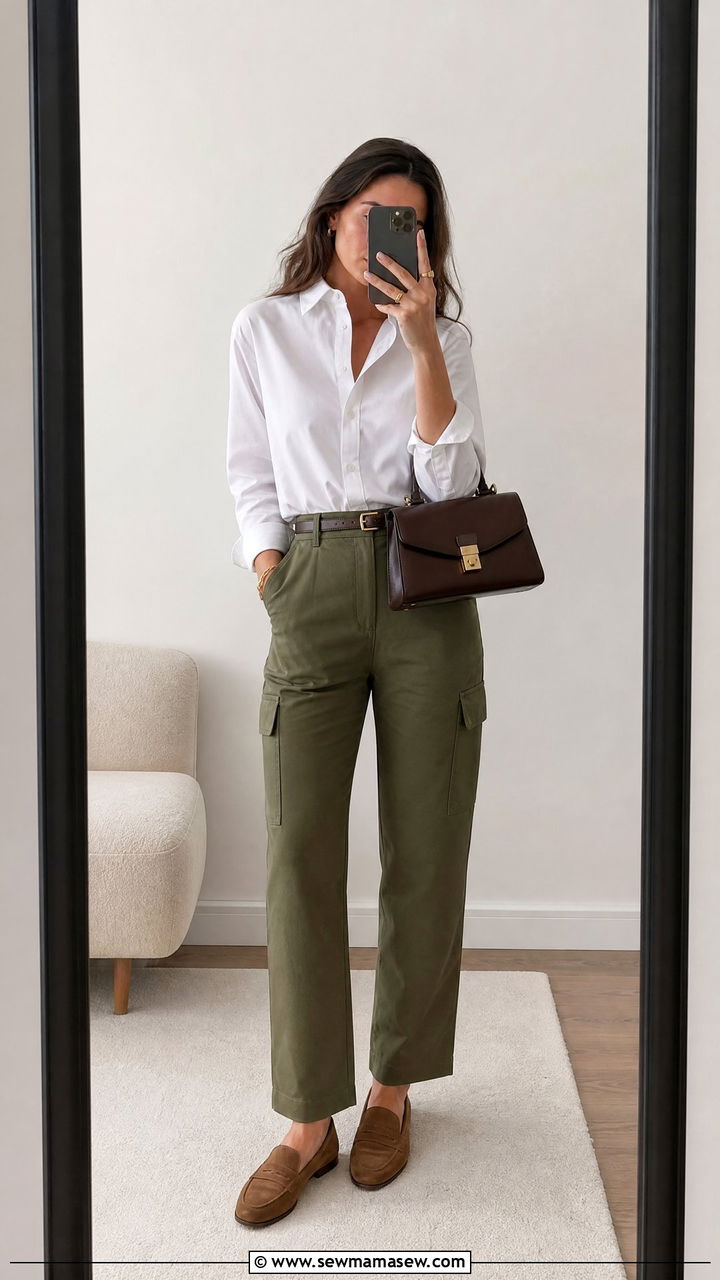 Tailored cargo pants with a crisp white shirt - 25 Business casual outfits with pants