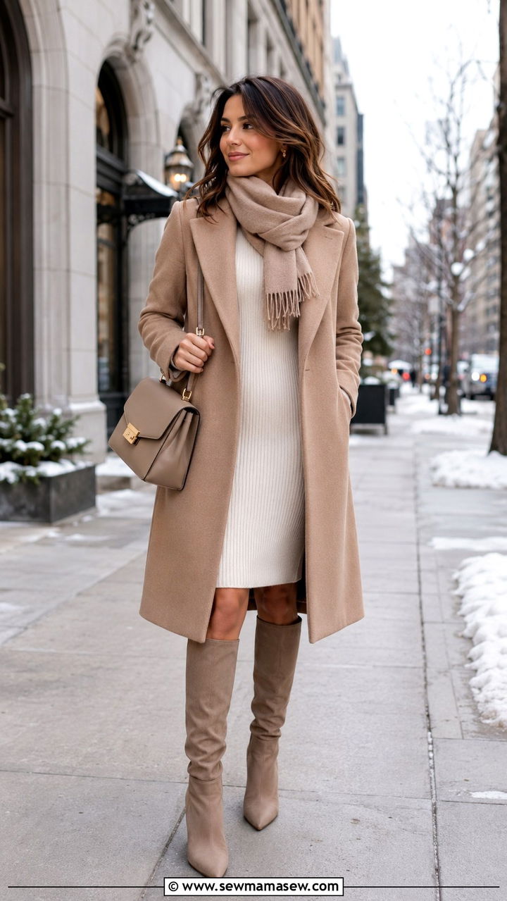 Tailored long coat with knee high boots petite - 30 classy outfits for short women