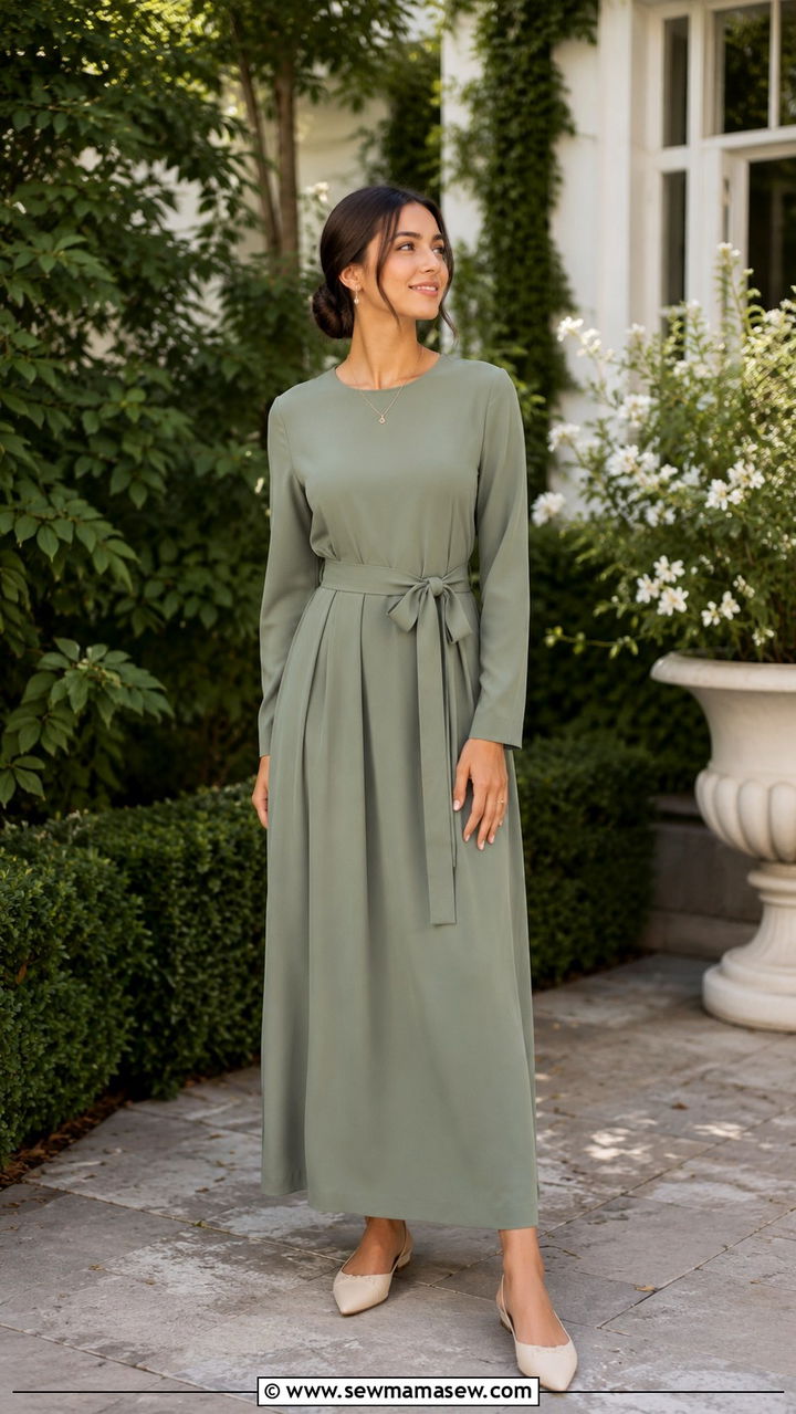 Tailored maxi dress with belt and flats - 30 Modest wardrobe essentials 2026