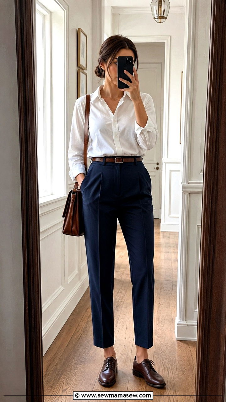 Tailored trousers and tucked in blouse outfit - 30 librarian core outfits for women