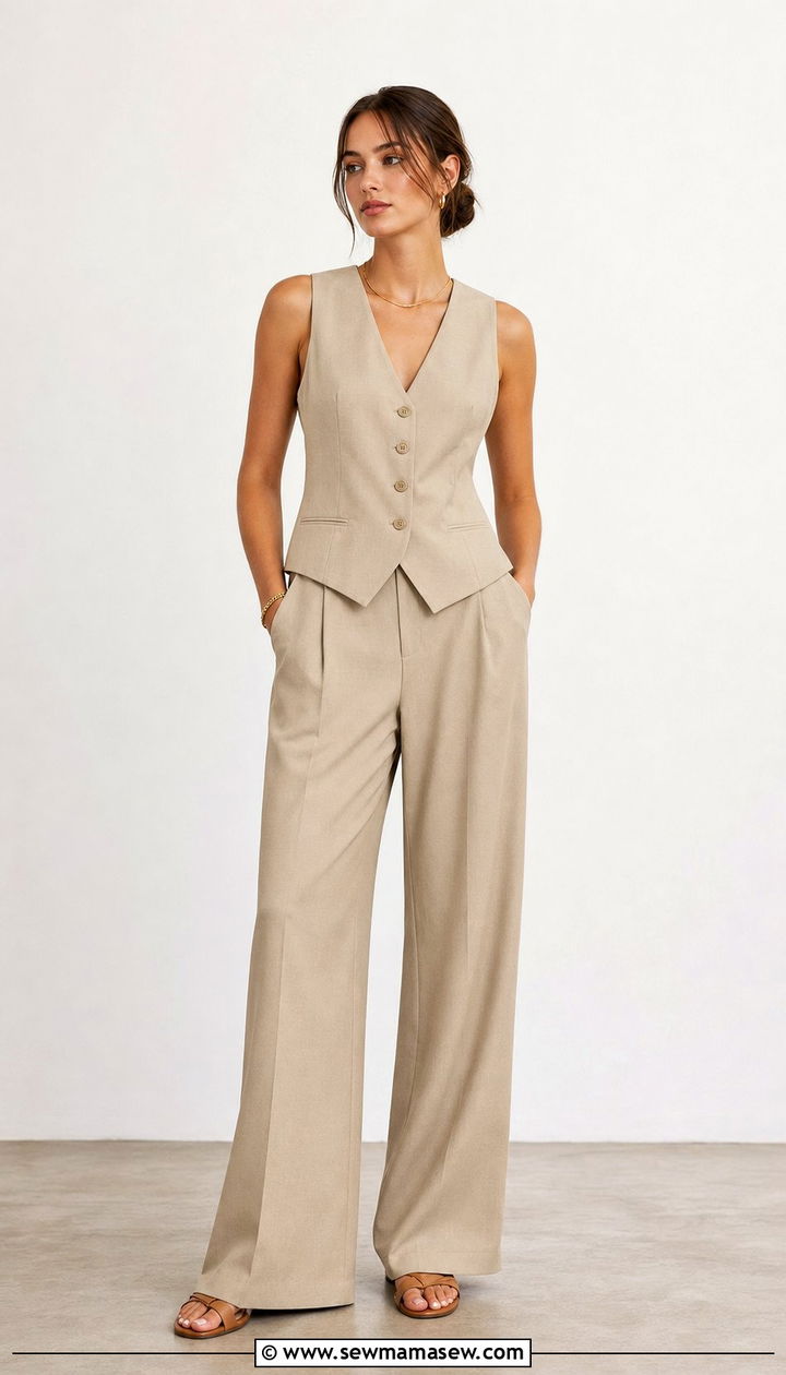 Tailored vest with soft wide leg trousers - 35 Business casual outfits for summer heat