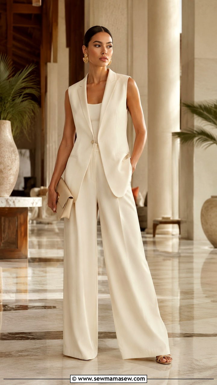 Tailored vest with wide leg trousers - 30 classy resort vacation outfit ideas