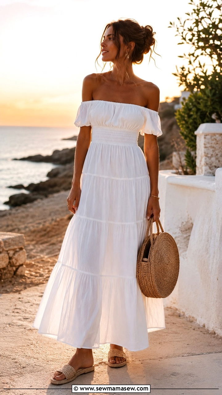Tall Woman Vacation Off Shoulder Maxi Dress Outfit - 25 Vacation outfits for tall women