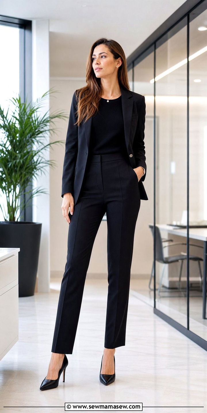 Tall Women All Black Monochrome Work Outfit - 35 Business casual outfits for tall women