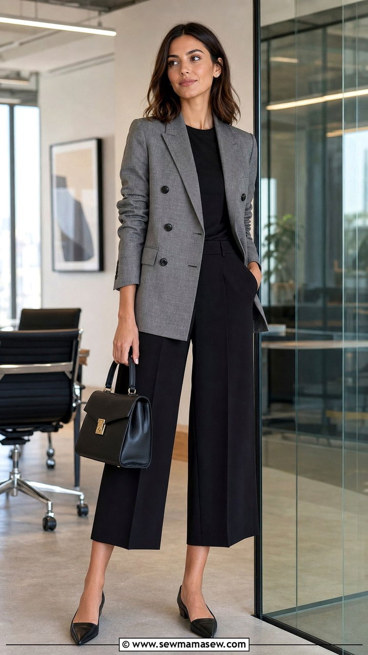 Tall Women Double Breasted Blazer And Culottes - 35 Business casual outfits for tall women