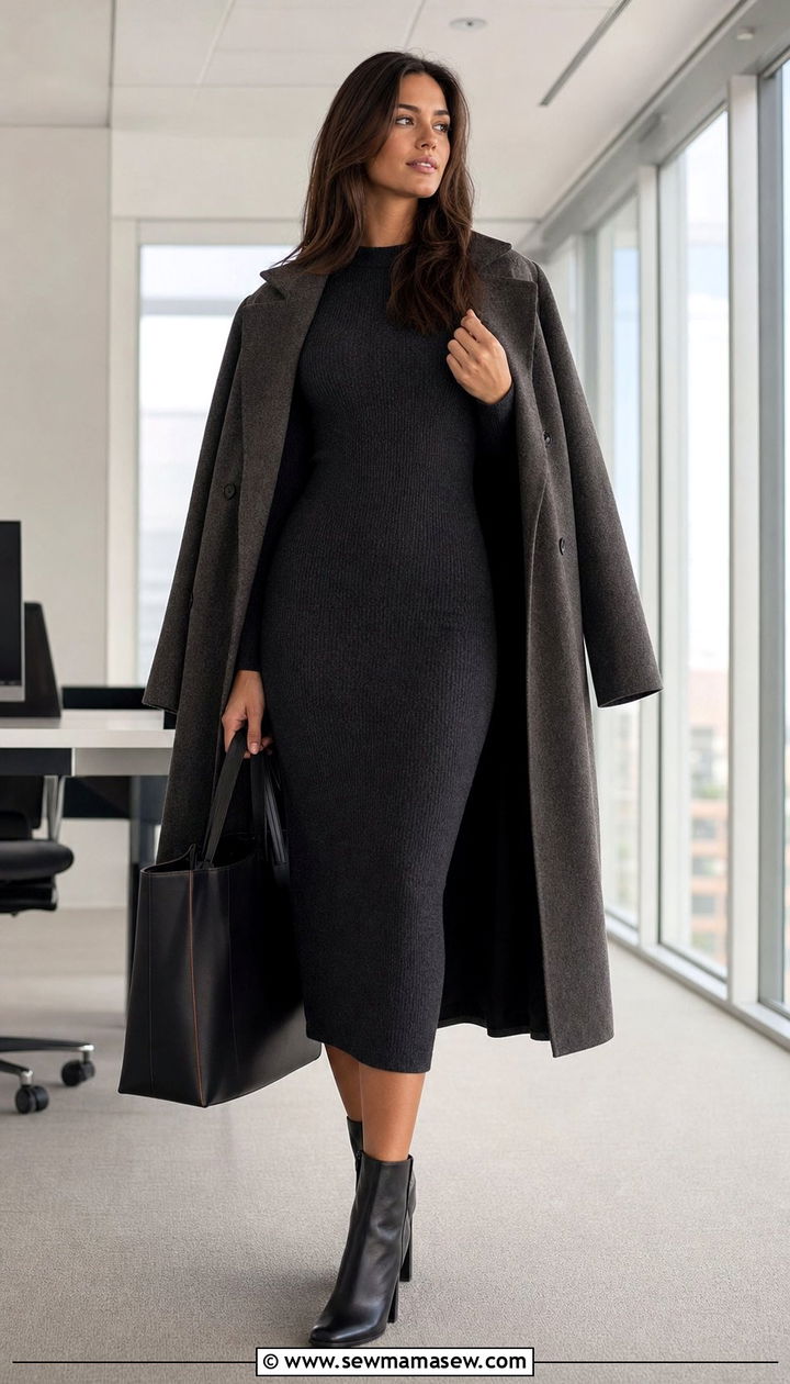 Tall Women Knit Midi Dress And Ankle Boots - 35 Business casual outfits for tall women