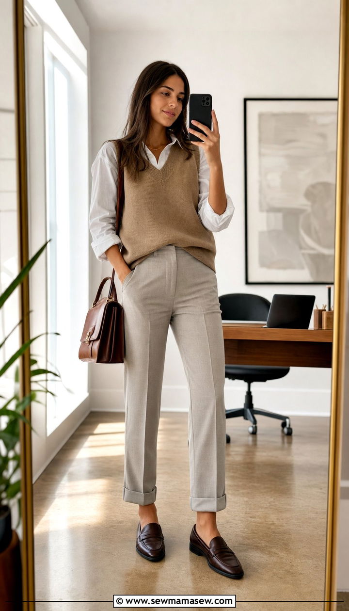 Tall Women Loafers With Cuffed Straight Leg Pants - 35 Business casual outfits for tall women