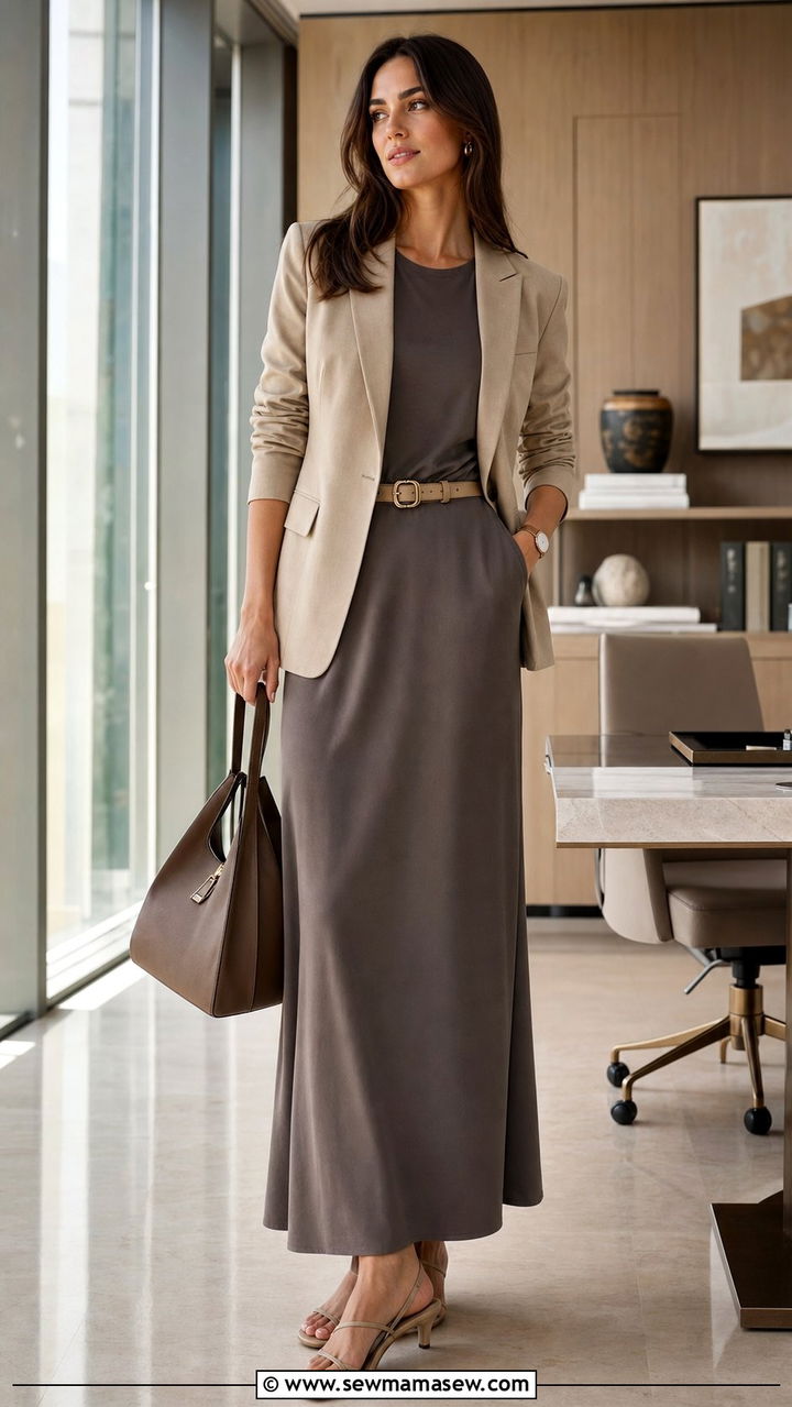 Tall Women Maxi Dress And Structured Blazer - 35 Business casual outfits for tall women