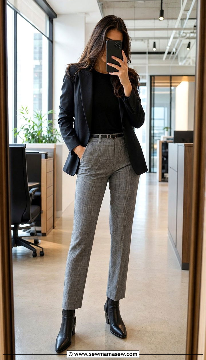Tall Women Plaid Trousers And Solid Color Top - 35 Business casual outfits for tall women