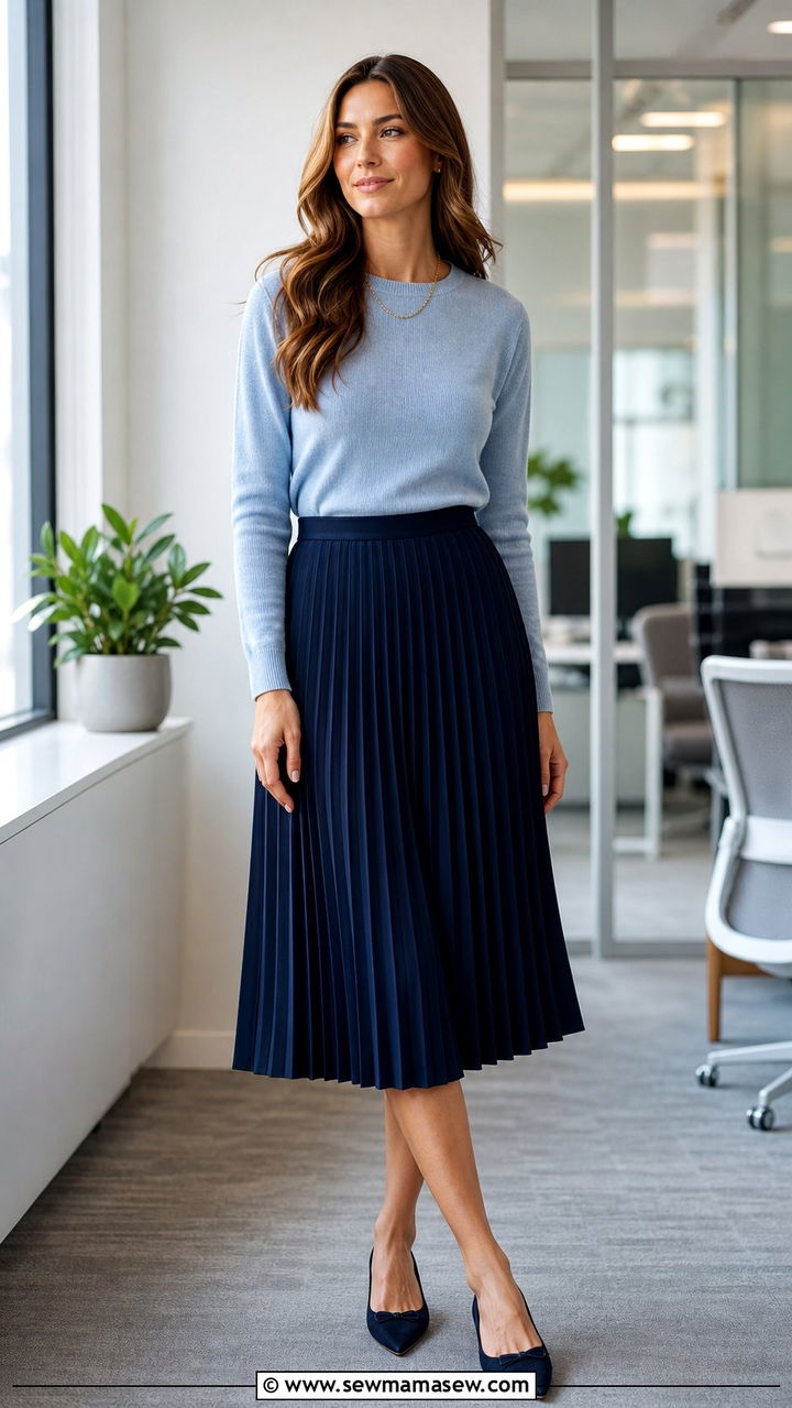 Tall Women Pleated Midi Skirt And Fine Knit Sweater - 35 Business casual outfits for tall women
