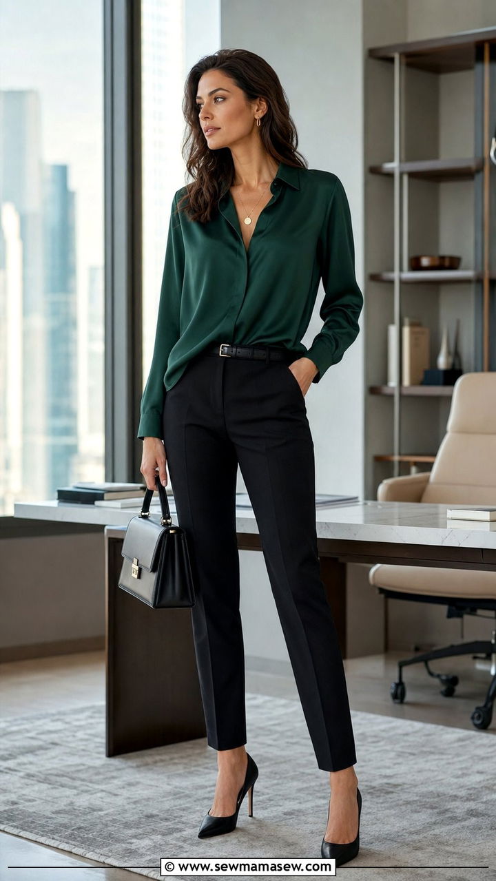 Tall Women Silk Blouse And Tapered Trousers - 35 Business casual outfits for tall women