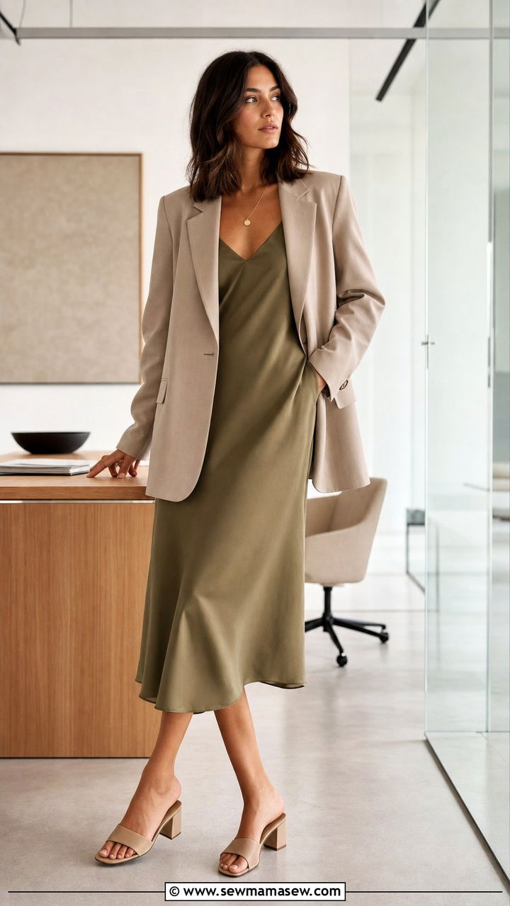 Tall Women Slip Dress And Oversized Blazer - 35 Business casual outfits for tall women