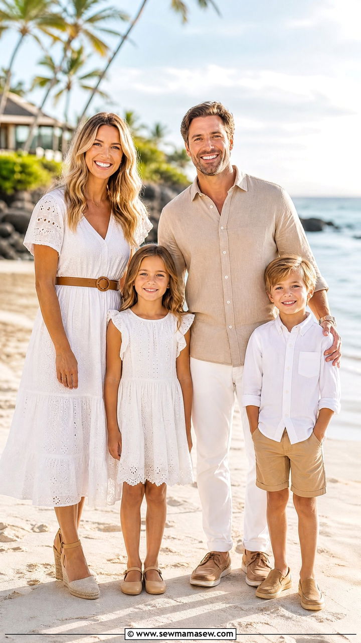 Tan And White Tonal Family Photo Outfits - 30 Elegant family photo outfit ideas
