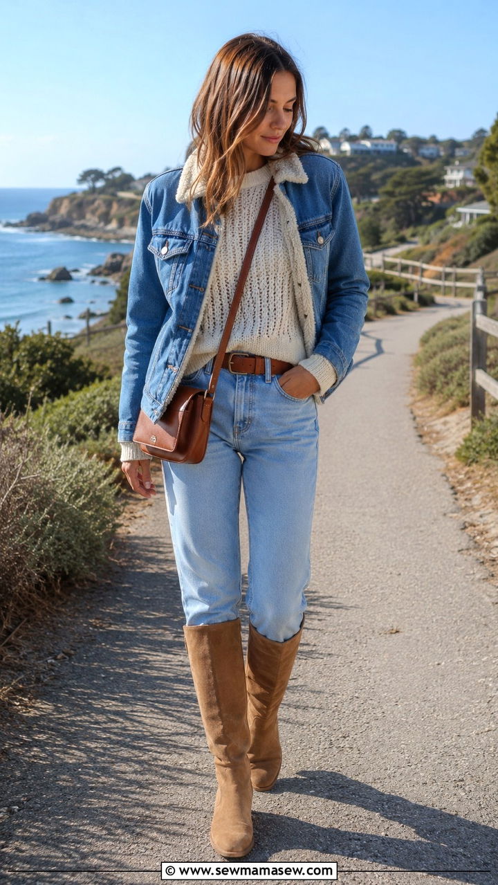 Tan Riding Boots with Denim Outfit - 25 Old money outfit ideas with riding boots