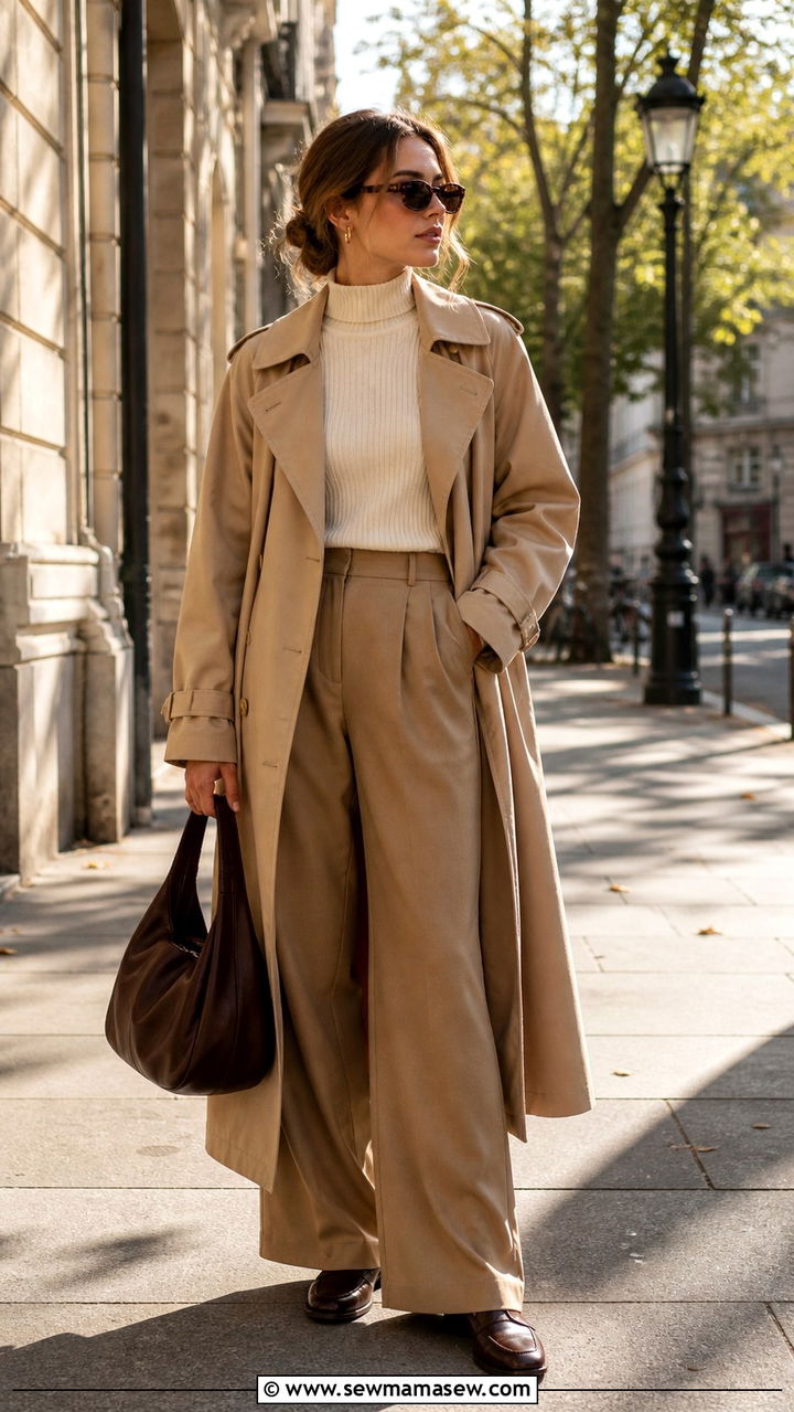 Tan Trench Coat And Turtleneck Outfit - 40 light academia outfits ideas