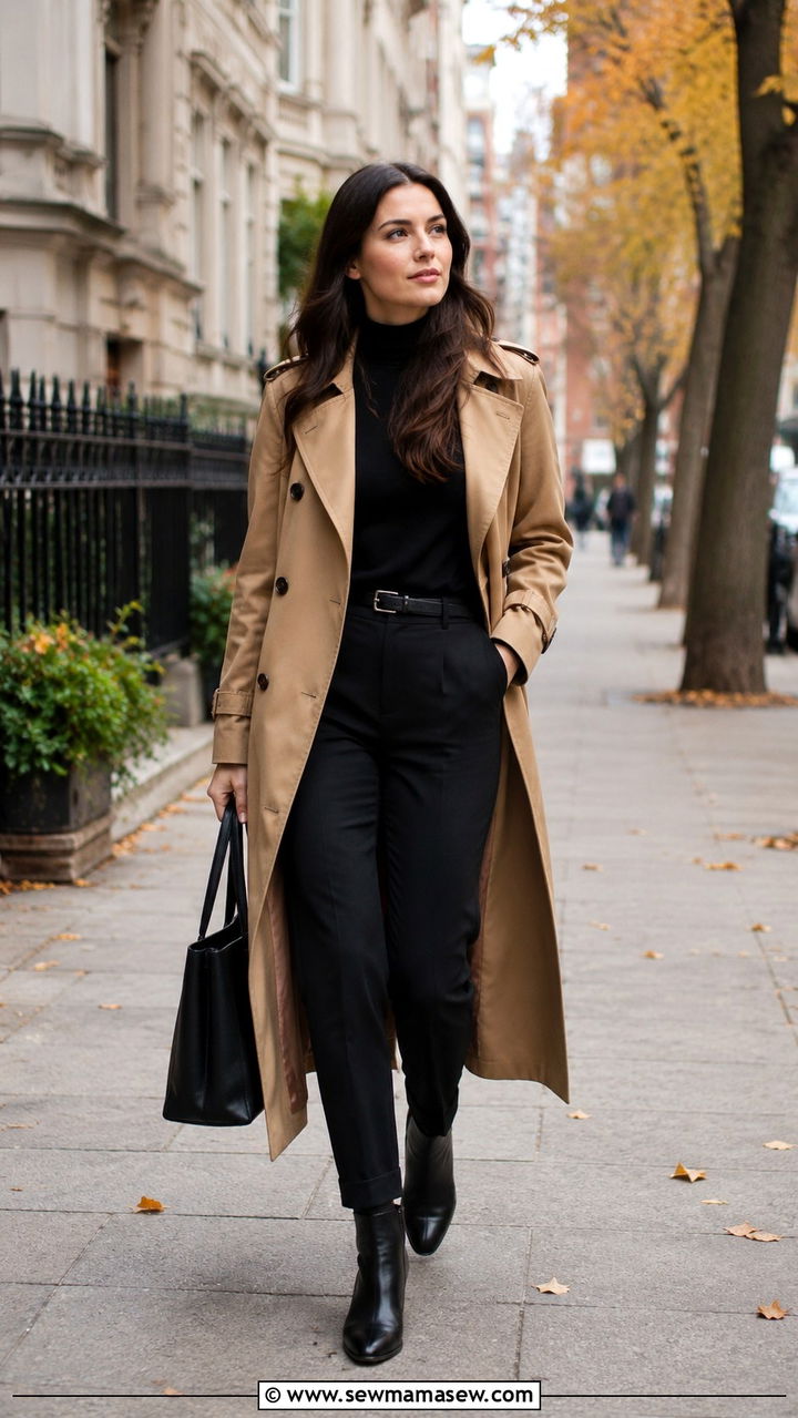 Tan Trench Coat Over Monochrome Base - 20 Psychologist outfit ideas