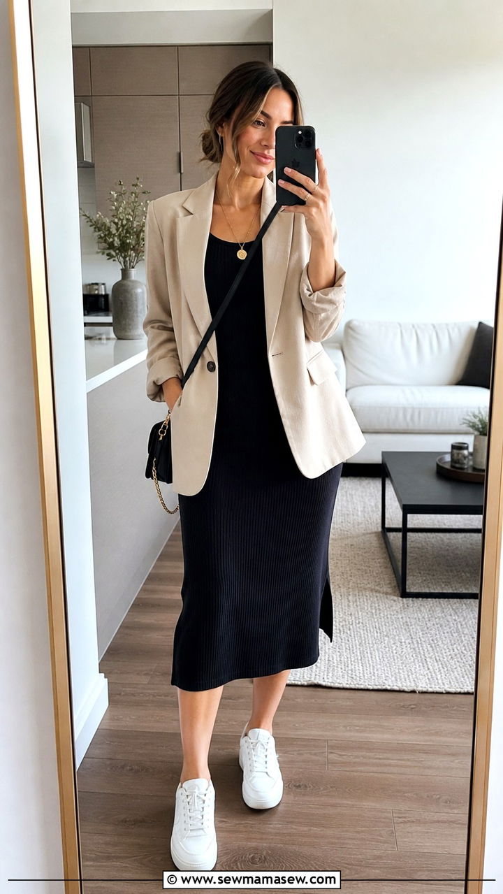 Tank Dress With Boxy Blazer - 40 Summer outfit inspiration