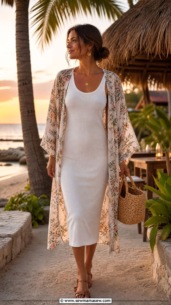 Tank Dress With Kimono - 30 summer tank dress outfit ideas