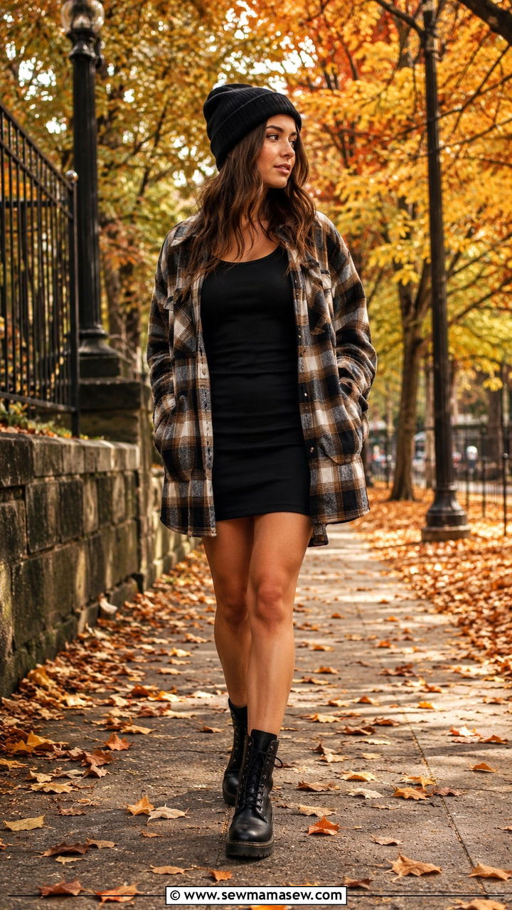 Tank Dress With Oversized Plaid Shirt - 30 tank dress outfits for women