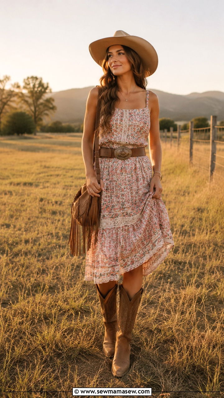 Tank Dress with Cowboy Boots Outfit - 30 how to style tank dress outfits
