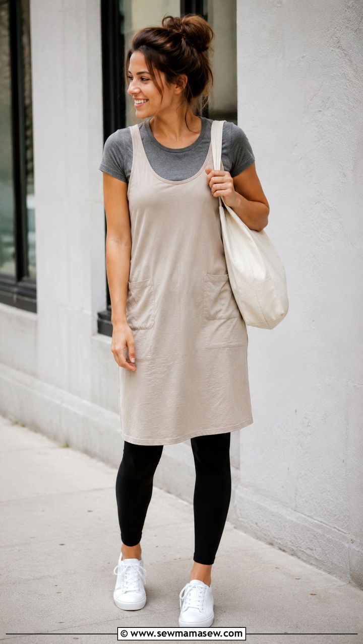 Tank Dress with Toddler Tee Underneath and Leggings - 30 casual tank dress outfits