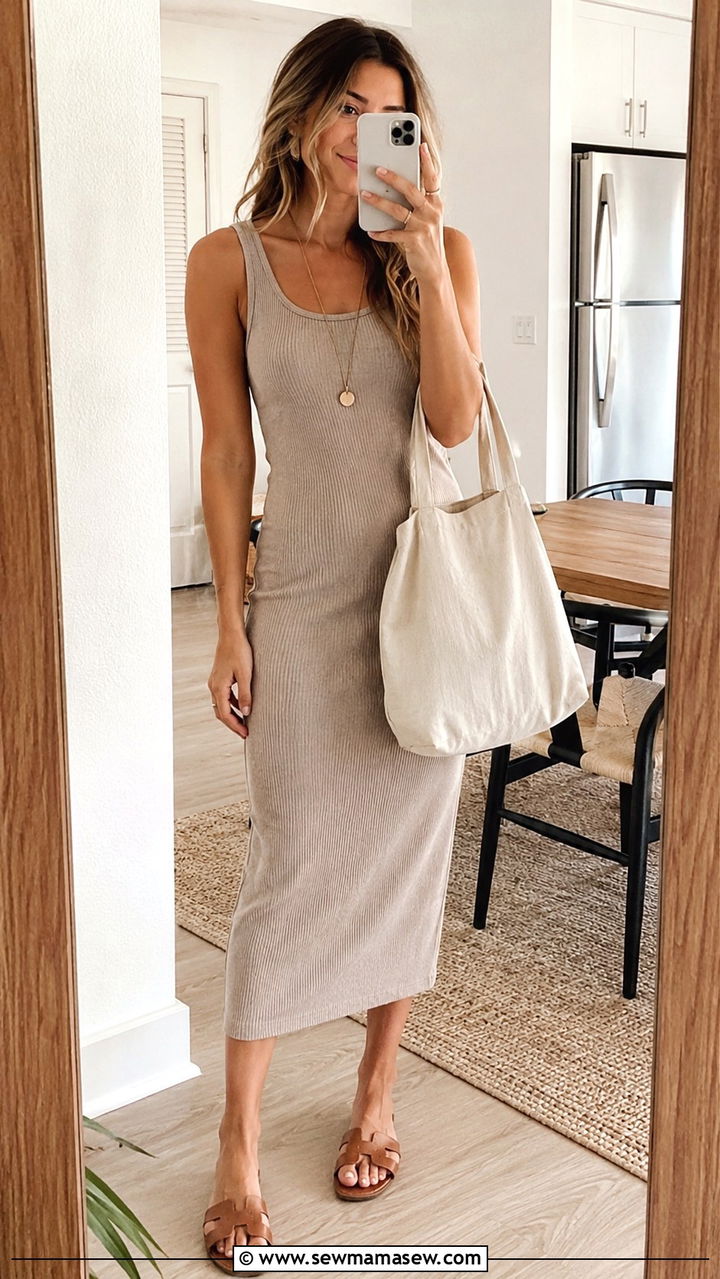 Tank Midi Dress with Slide Sandals - 30 Late July outfit ideas